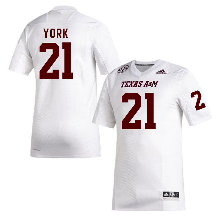 Men #21 Taurean York Texas A&M Aggies College Football Jerseys Stitched Sale-White - Click Image to Close